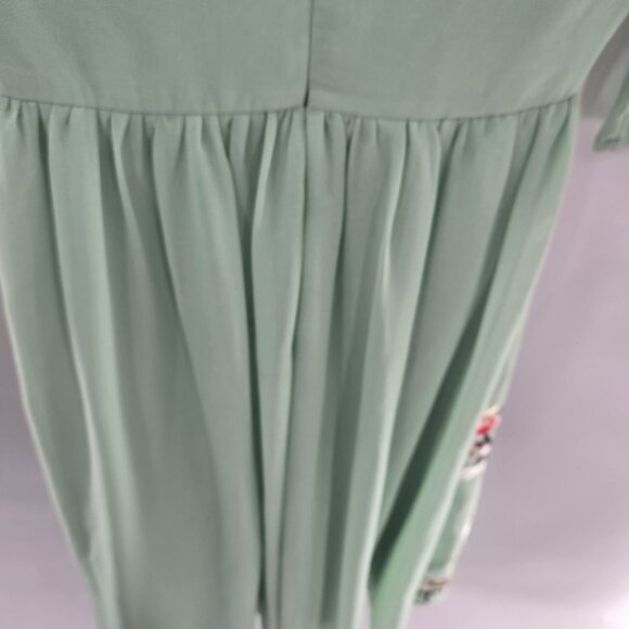 Asos Light Soft Green Floral Embroidered Lined Lace Trim High Neck Midi Dress 4 - Picture 9 of 15